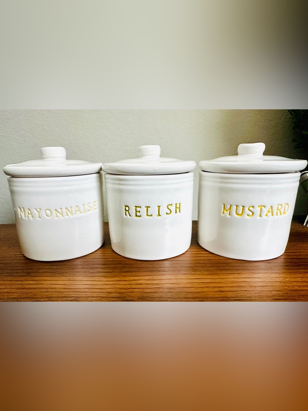 Williams Sonoma Condiment Jars Mayonnaise Relish Mustard Set New Never Used Mint